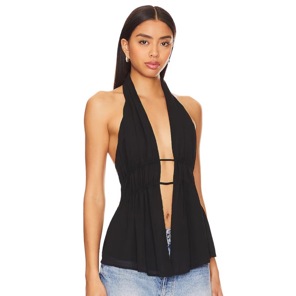 Superdown Elegant Black Halter Blouse
